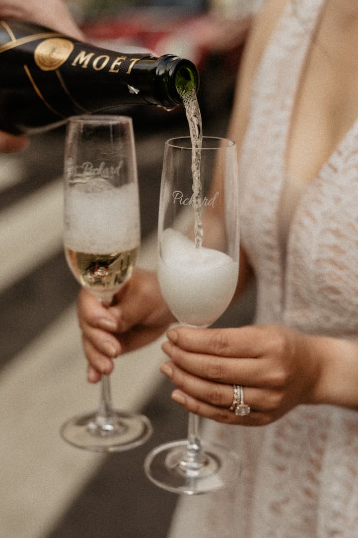 Champagne pouring paris elopement