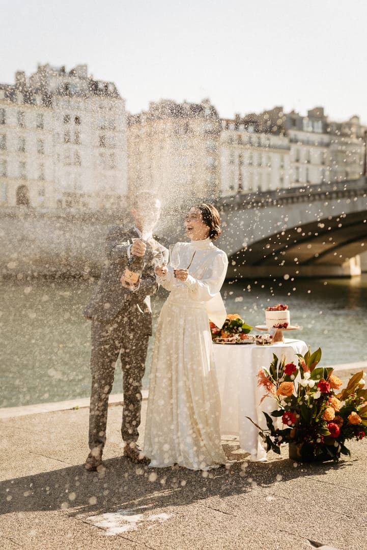 Champagne shower Paris Seine river