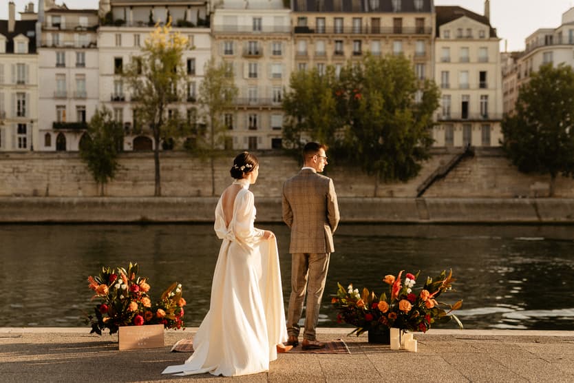 paris elopement wedding first look seine river