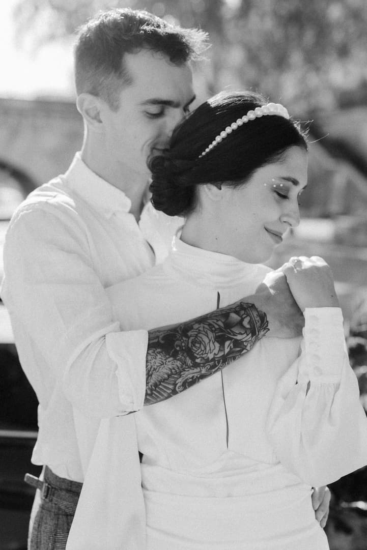 couple wedding portraits in black and white