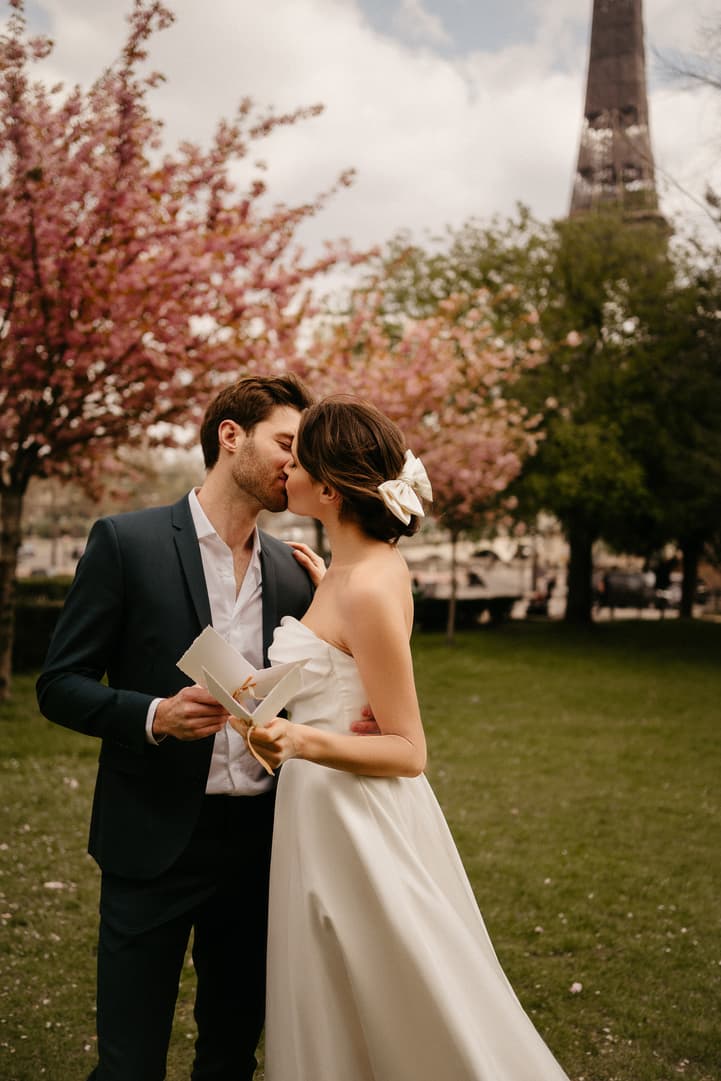 elopement ceremony in spring and cherry blossom