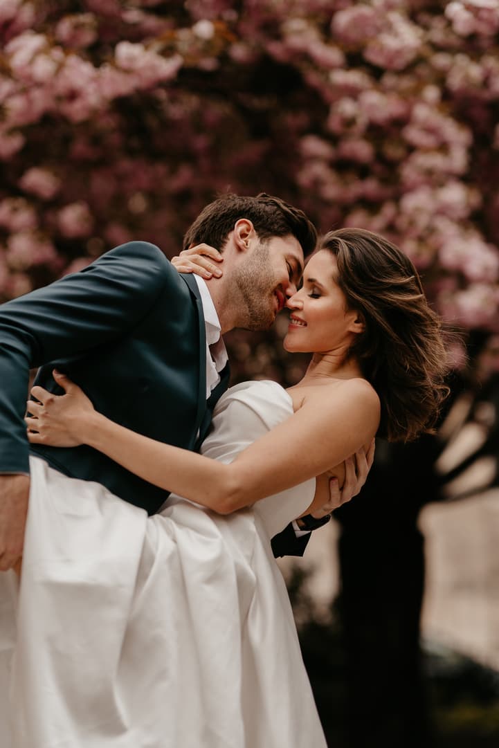 cherry blossom Paris couple photoshoot