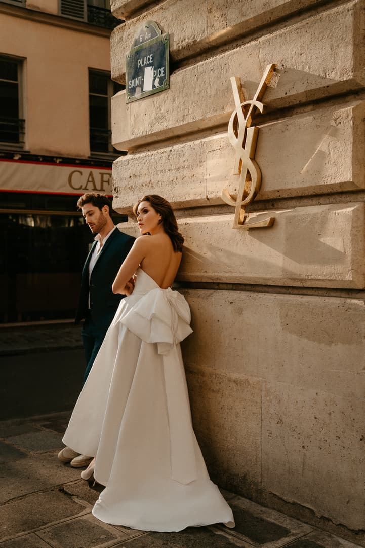 Couple elopement wedding Paris street photoshoot