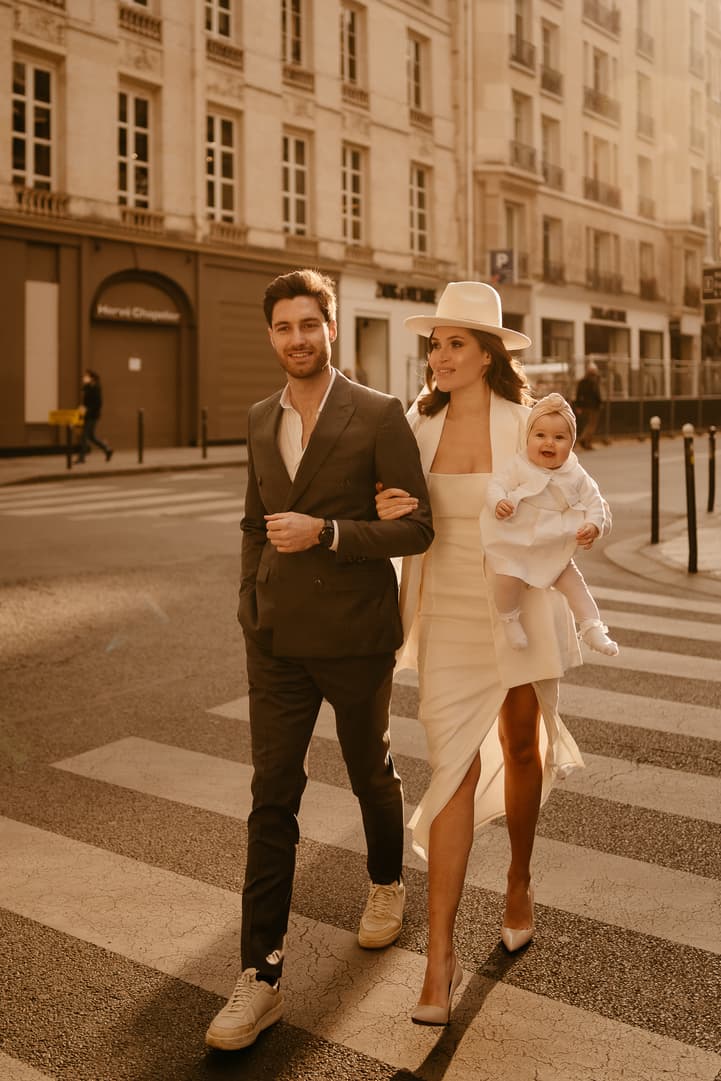 Family portrait with baby in Paris street