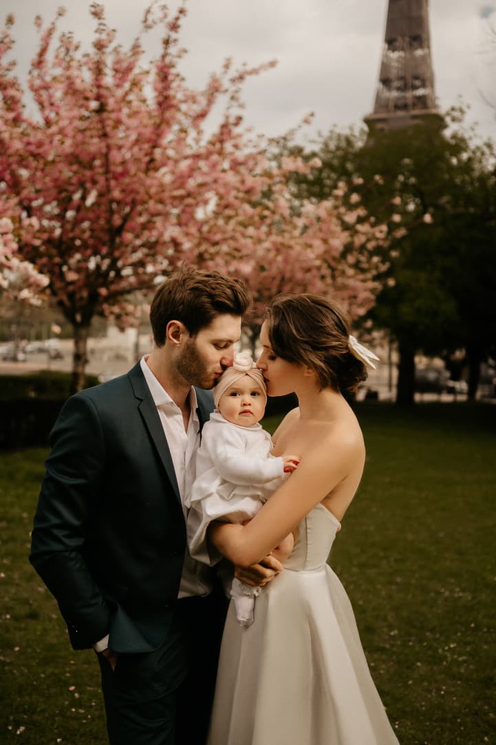 family portrait baby cherry blossom Paris