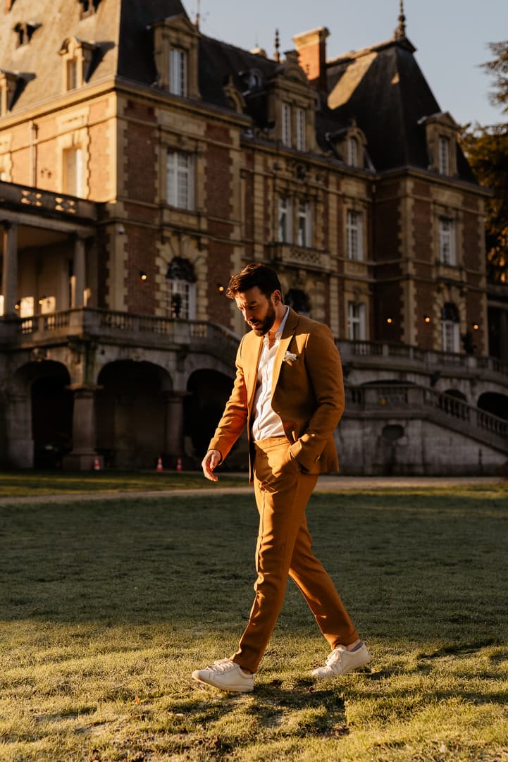 Groom elopement wedding in castle