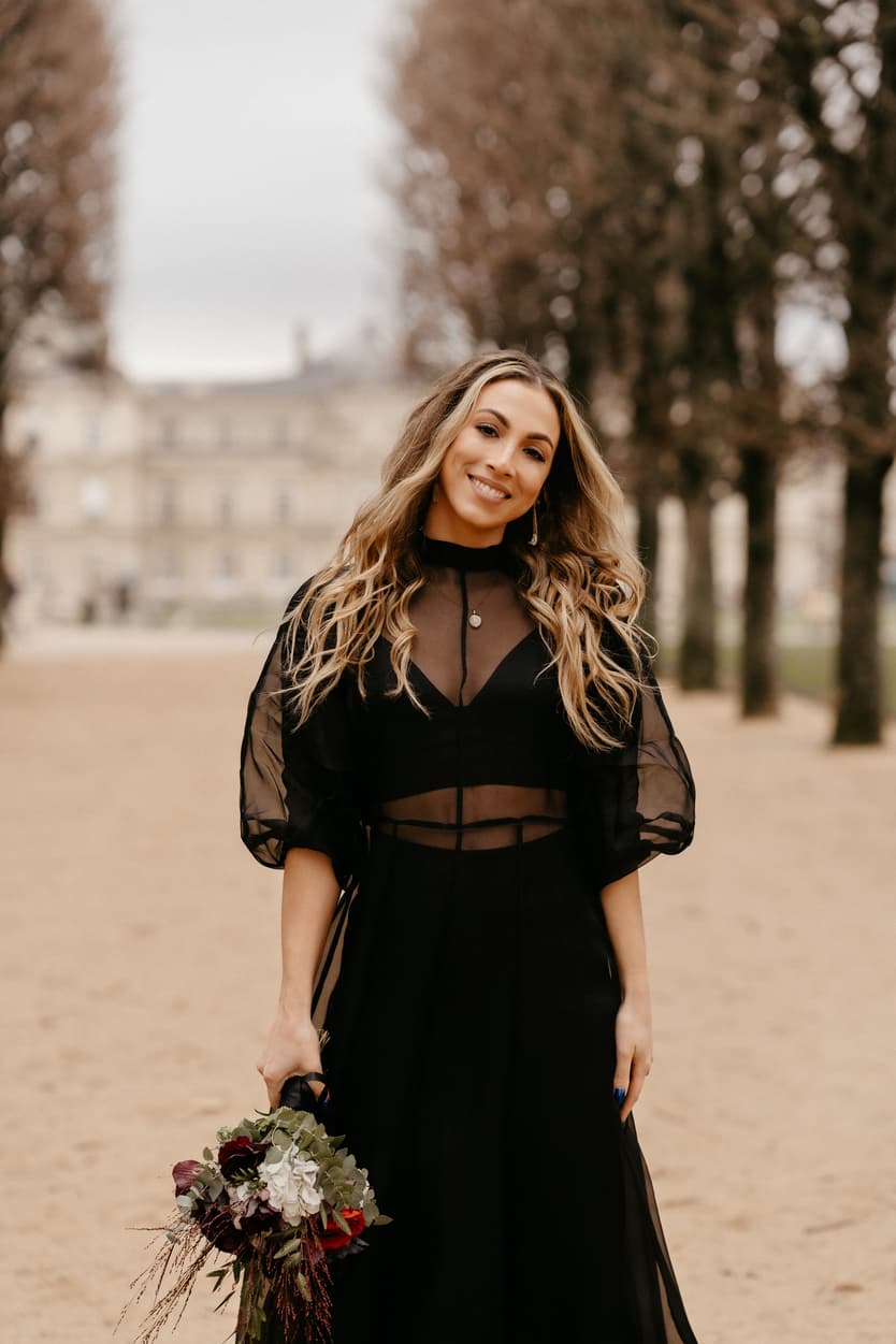 Black Wedding Dress Wedding Elopement Photography Autumn Time in Paris