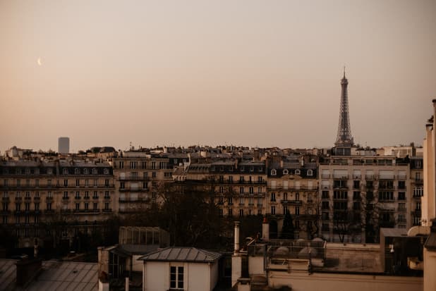 First Look Moment on a terrace with Eiffel Tower View