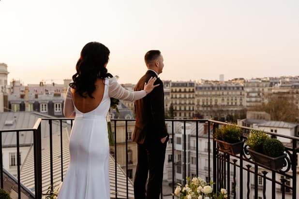 First Look Moment on a terrace with Eiffel Tower View