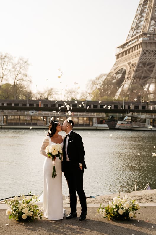 Wedding Ceremony on the Seine with Eiffel Tower View