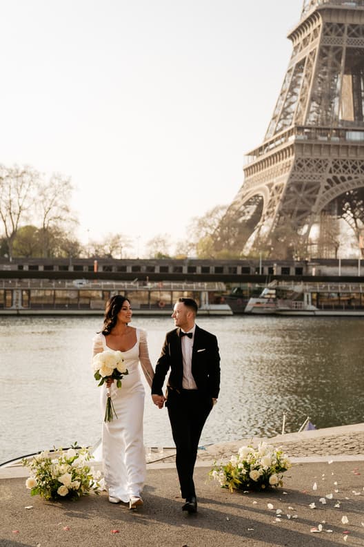 Wedding Ceremony on the Seine with Eiffel Tower View