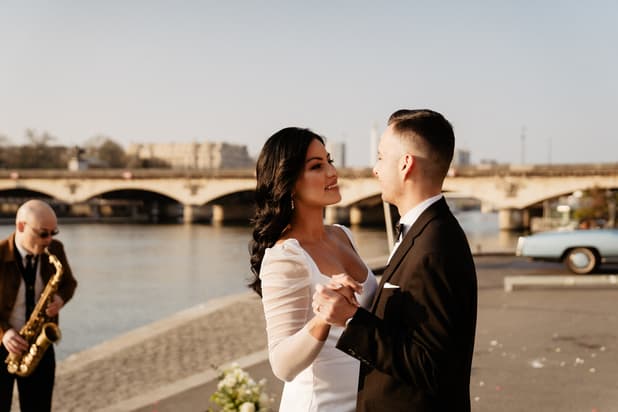 First Dance after a elopement ceremony by the Eiffel Tower