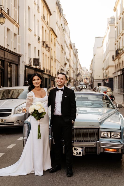 Couple's Wedding Elopement Photoshoot in Paris with Vintage Car