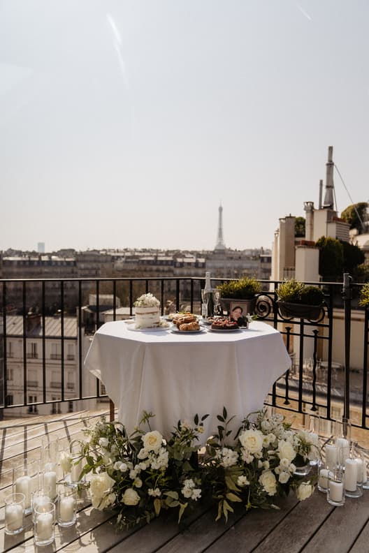 Private Terrace after Ceremony Celebration with Cake & Champagne in Paris