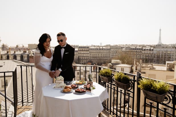 Private Terrace after Ceremony Celebration with Cake & Champagne in Paris