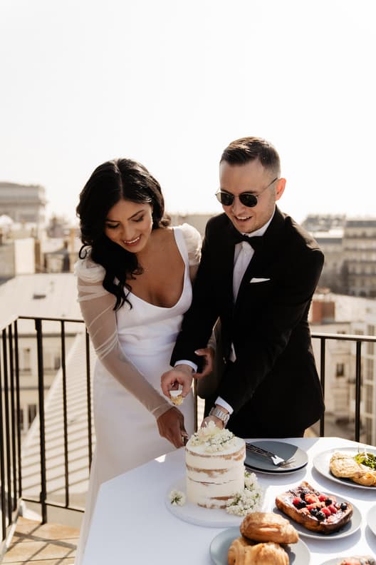 Private Terrace after Ceremony Celebration with Cake & Champagne in Paris