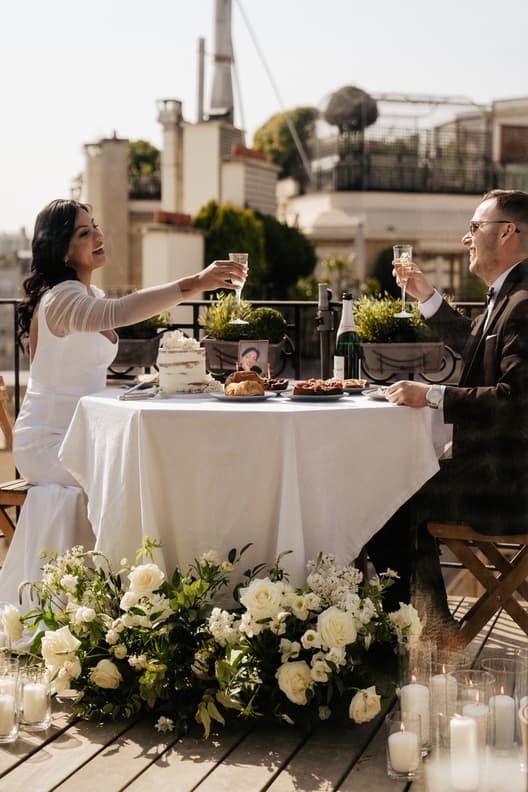 Private Terrace after Ceremony Celebration with Cake & Champagne in Paris