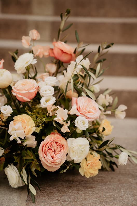 Flower Bouquet detail pink white peach elopement