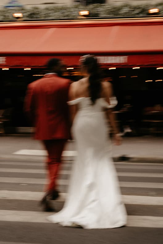 Couple Photoshoot in Parisian Café +red suit