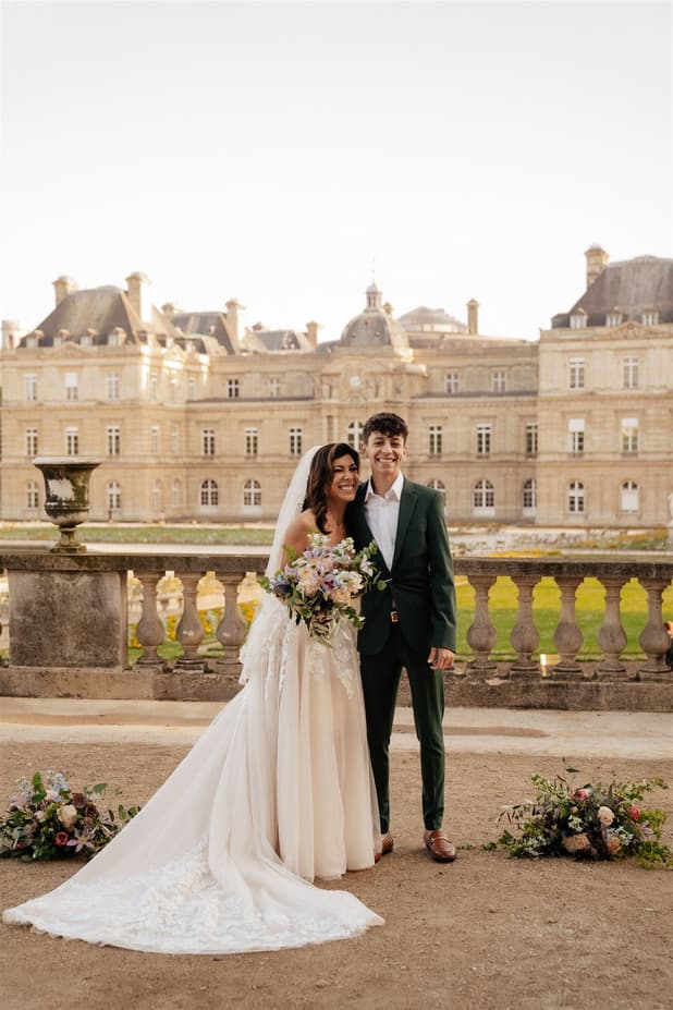 bride and son Elopement ceremony Luxembourg Gardens Paris Sunrise