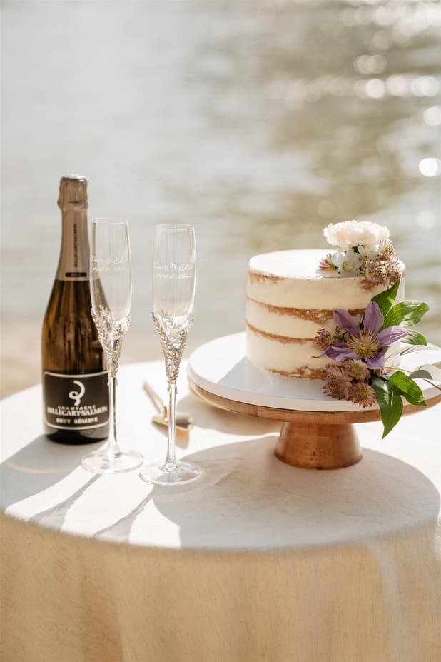 Wedding cake champagne elopement celebrations with Eiffel Tower View