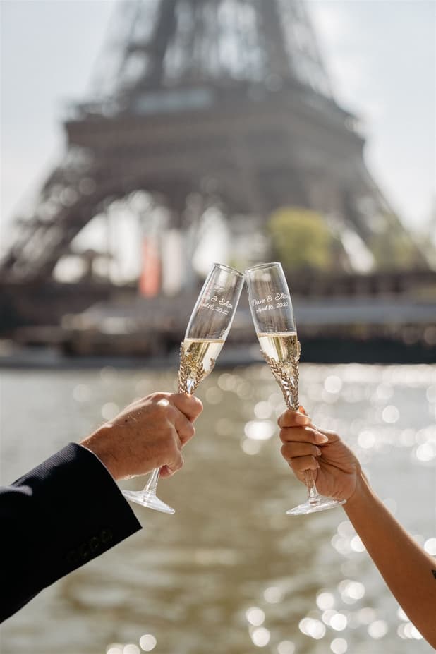 Popping champagne celebration elopement wedding photoshoot