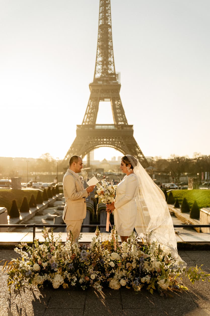 Paris Elopement Packages Elopement Photographer Videographer couple ceremony flower decoration