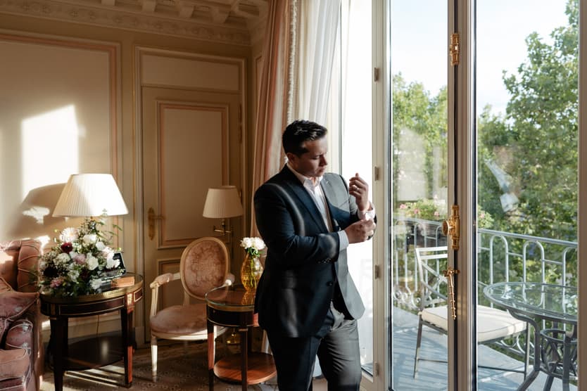 Paris Elopement Packages Elopement Photographer Videographer Ritz Paris groom preparation