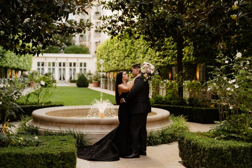 Paris Elopement Packages Elopement Photographer Videographer Ritz Paris garden couple