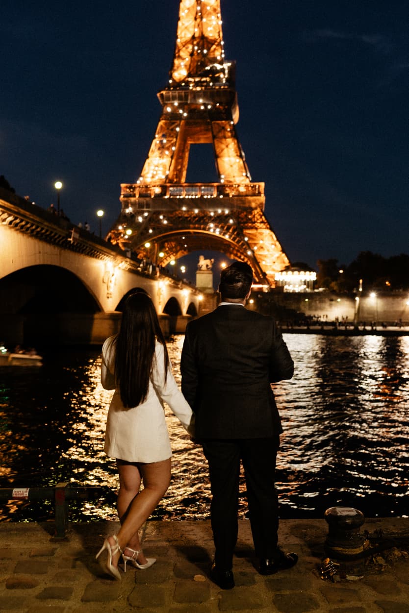 Paris Elopement Packages Elopement Photographer Videographer couple Eiffel Tower night