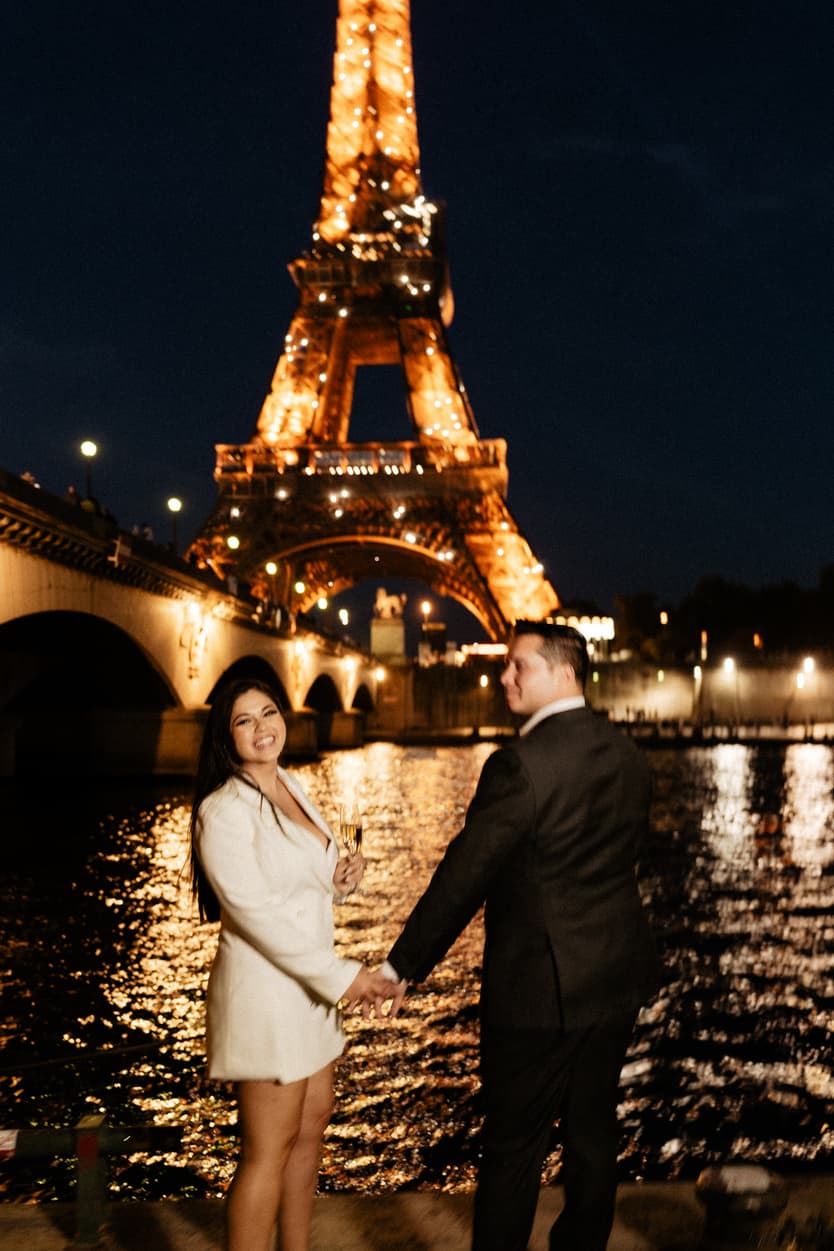 Paris Elopement Packages Elopement Photographer Videographer couple Eiffel Tower night