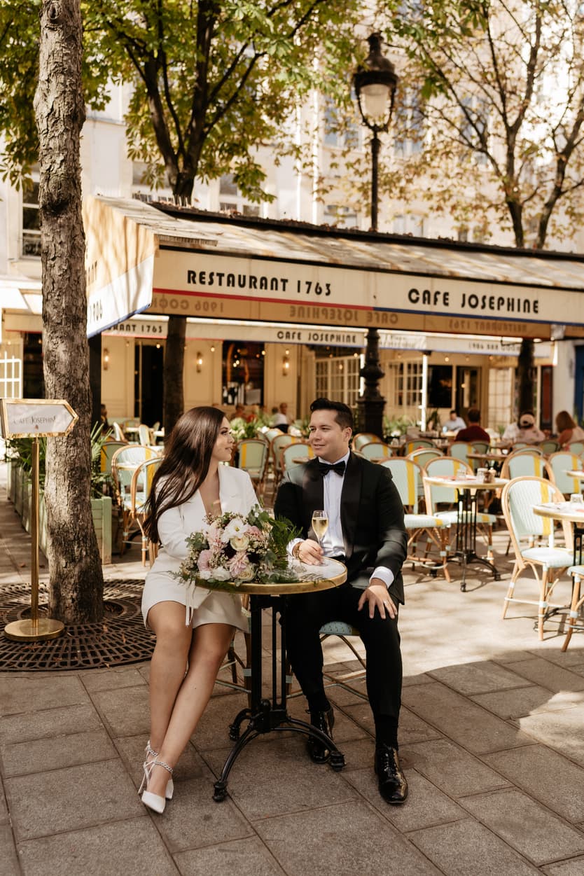 Paris Elopement Packages Elopement Photographer Videographer couple cafe 