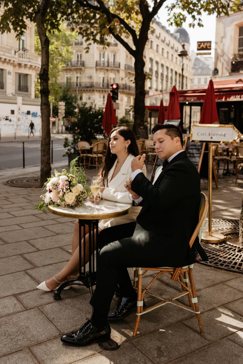 Paris Elopement Packages Elopement Photographer Videographer couple cafe 