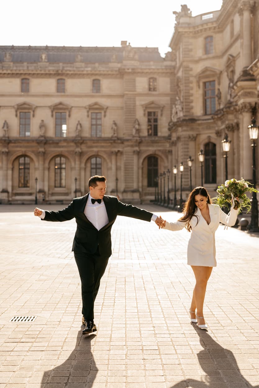 Paris Elopement Packages Elopement Photographer Videographer Louvre couple dancing 