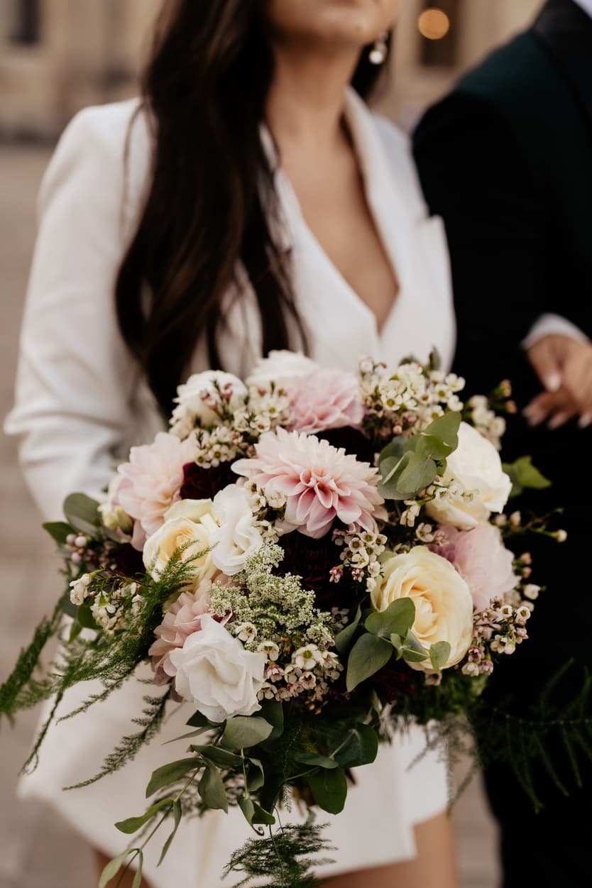 Paris Elopement Packages Elopement Photographer Videographer Louvre bouquet 