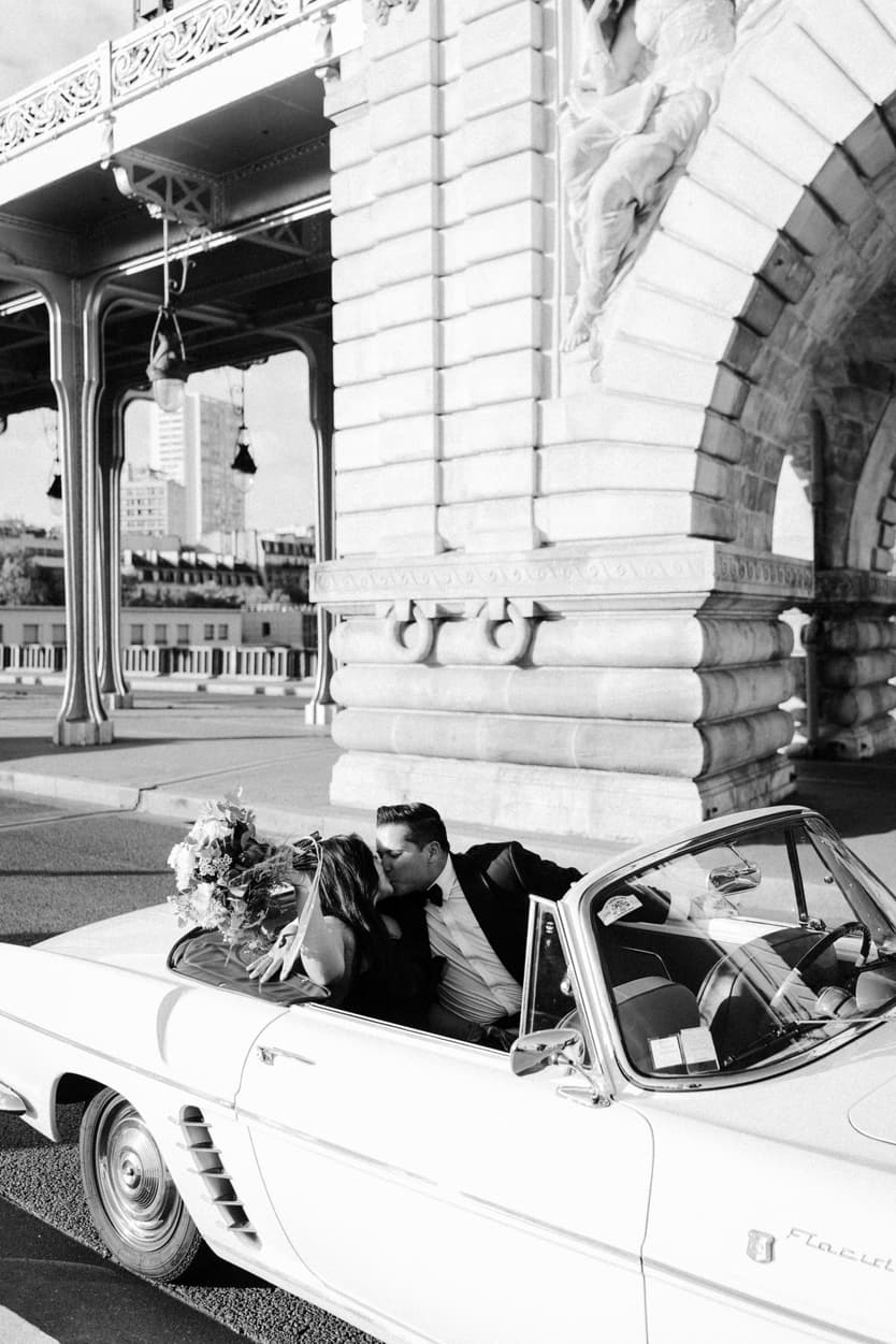 Paris Elopement Packages Elopement Photographer Videographer Bir Hakeim vintage car 