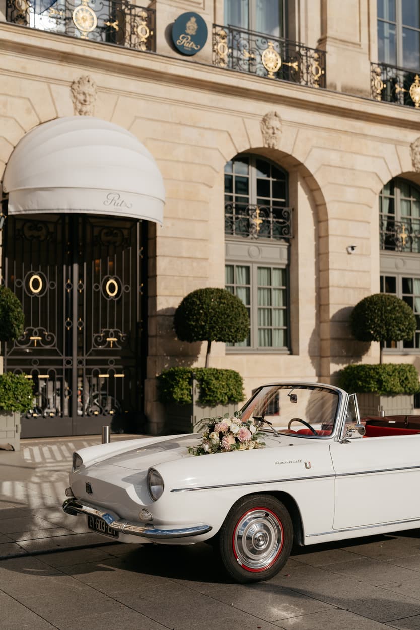 Paris Elopement Packages Elopement Photographer Videographer Ritz Paris vintage car