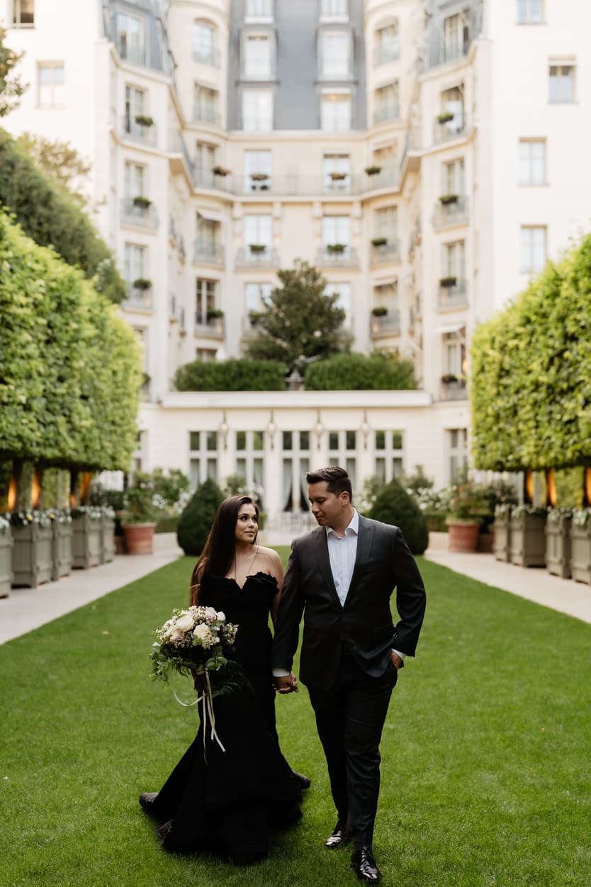 Paris Elopement Packages Elopement Photographer Videographer Ritz Paris garden couple