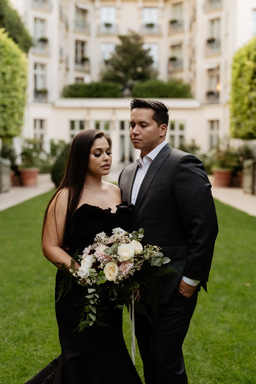 Paris Elopement Packages Elopement Photographer Videographer Ritz Paris garden couple