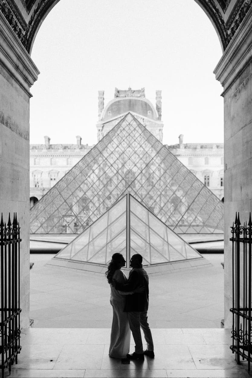 Paris Elopement Packages Elopement Photographer Videographer winter elopement couple Louvre Paris 