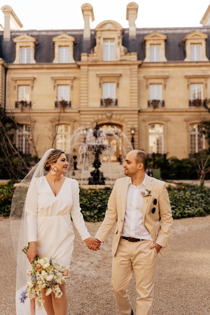 Paris Elopement Packages Elopement Photographer Videographer winter elopement couple at Saint James Paris garden 