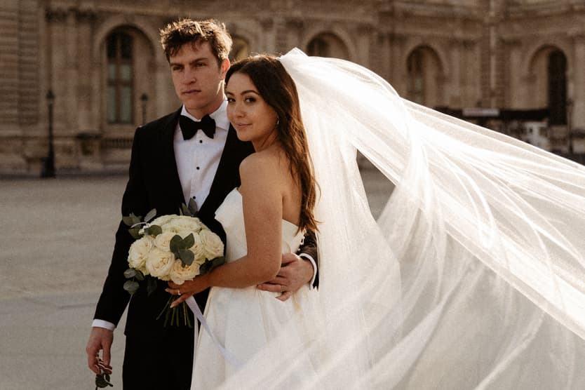beautiful bride with long veil