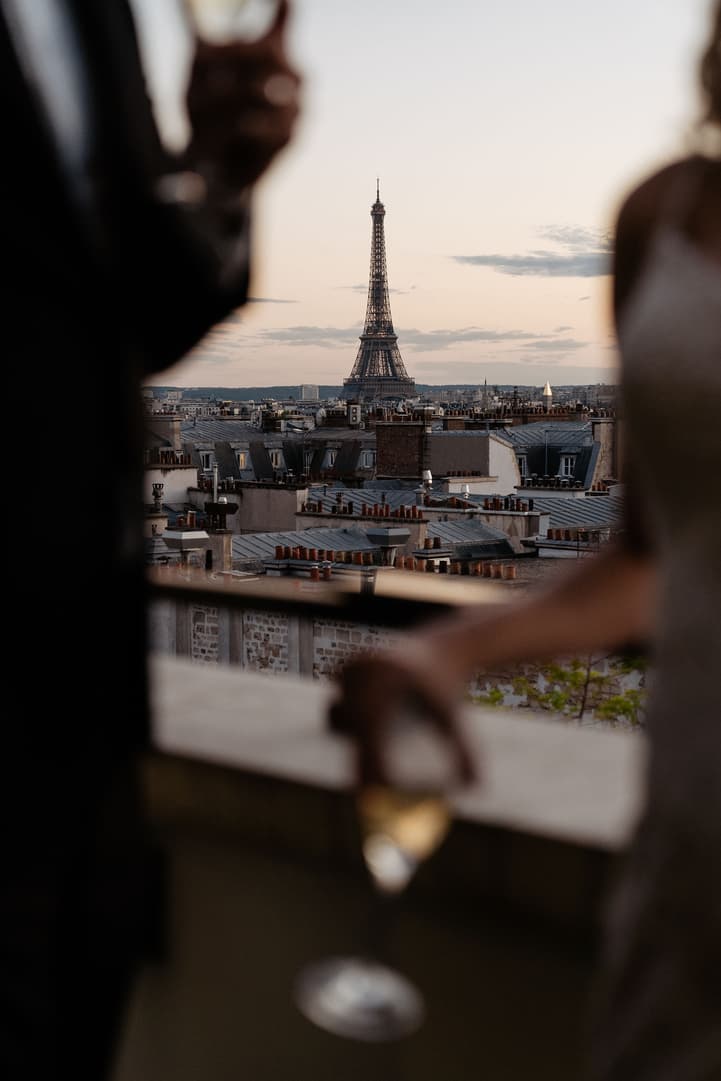 paris elopement planner - elopement on private paris rooftop with eiffeil tower view