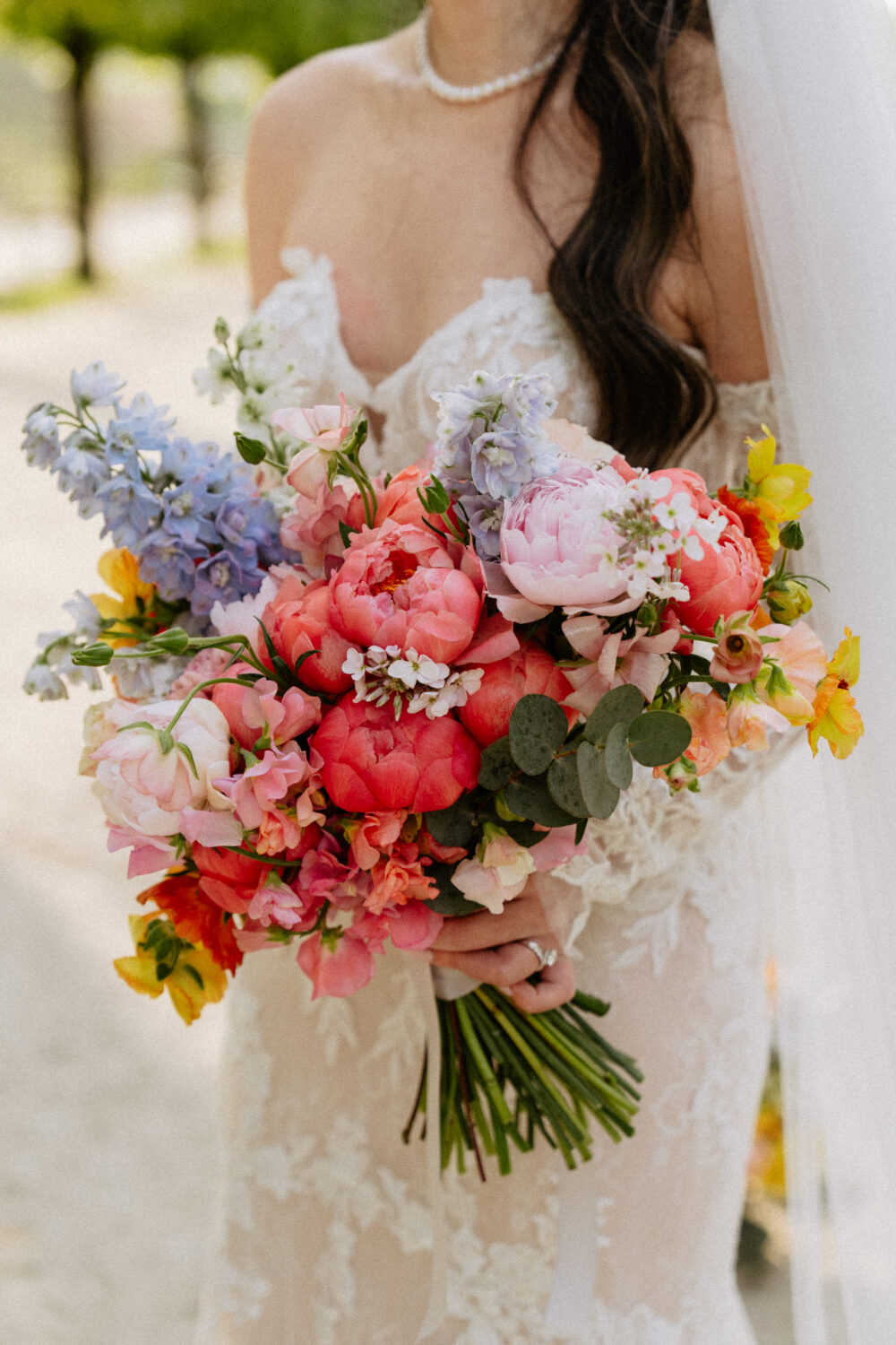 colorful lower bouquet paris elopement modern