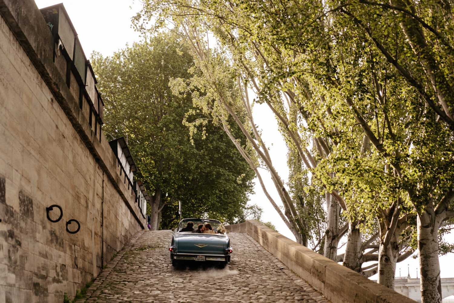 spring paris elopement blue vintage car