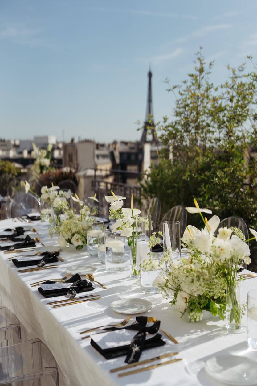 wedding terrace eiffel tower paris marignan hotel dinner setup