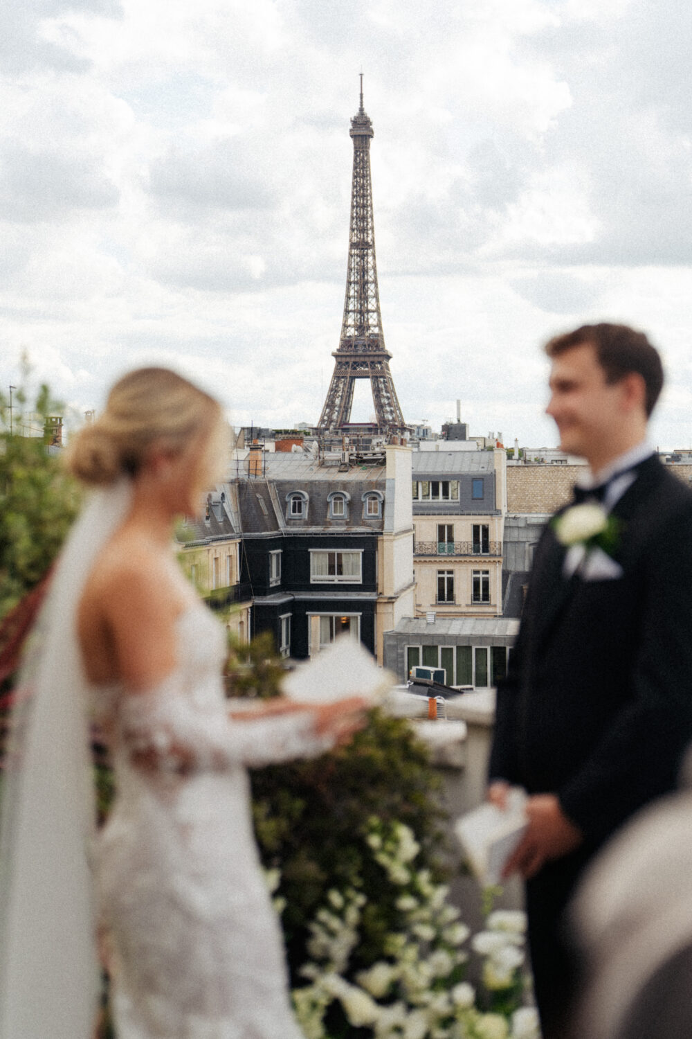 Paris Rooftop Elopement Ceremony at Hotel Marignan with Eiffel Tower View