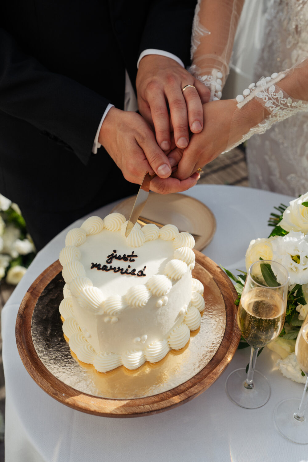 Elopement cake cutting at Hotel Marignan Paris with Eiffel Tower view