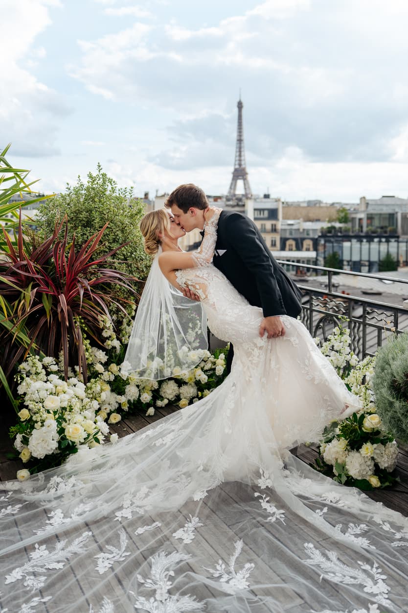 Elopement at Hotel Marignan Paris with Eiffel Tower view