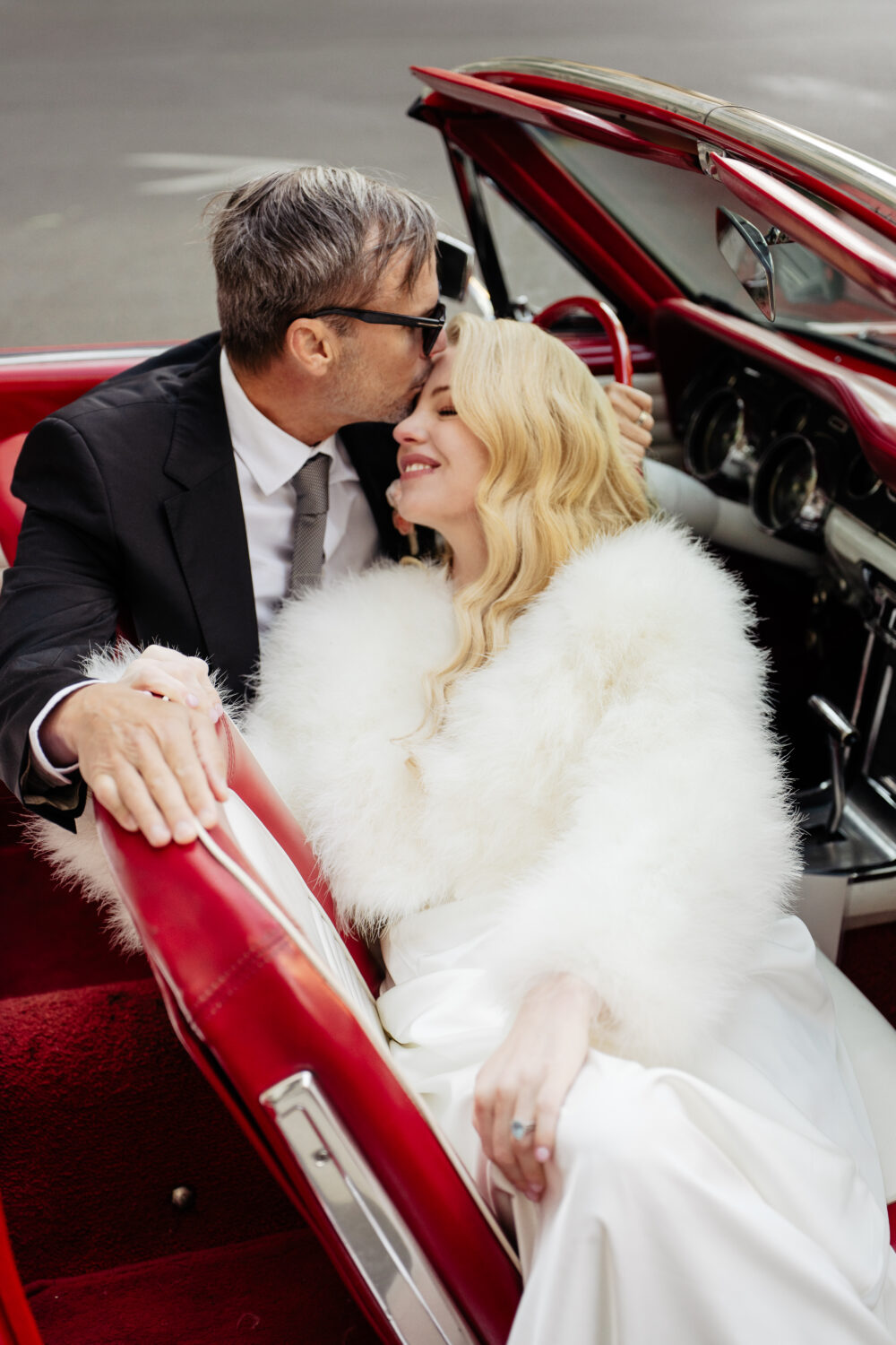 old money style elopement paris eiffel tower red vintage car